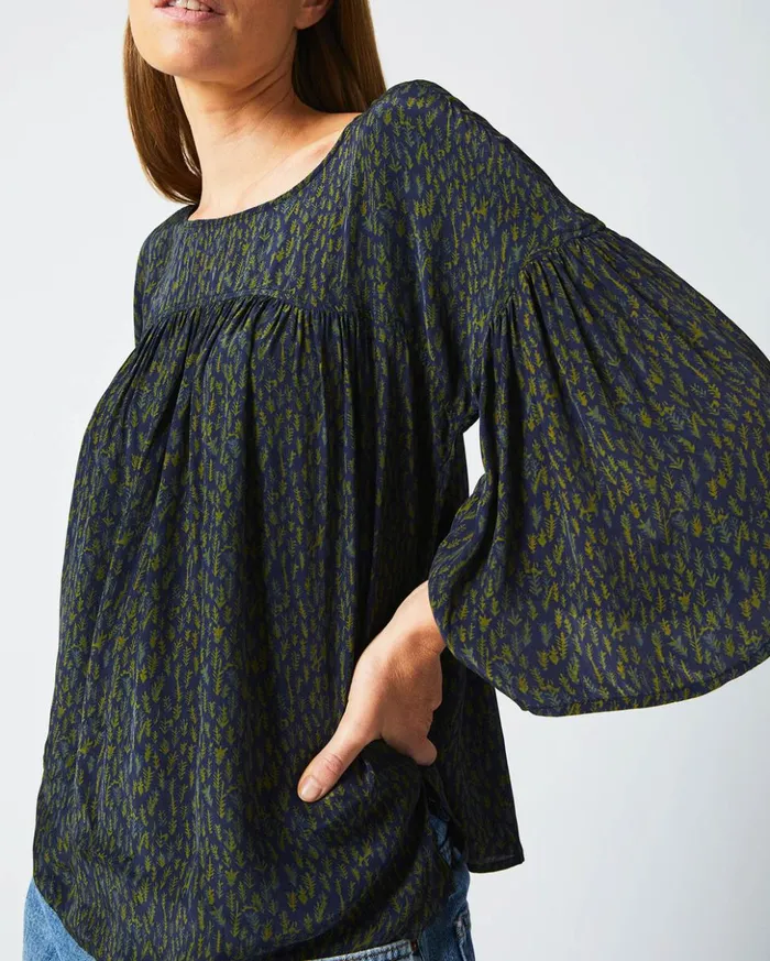Tops Women Billy Reid Curved Yoke Blouse Navy