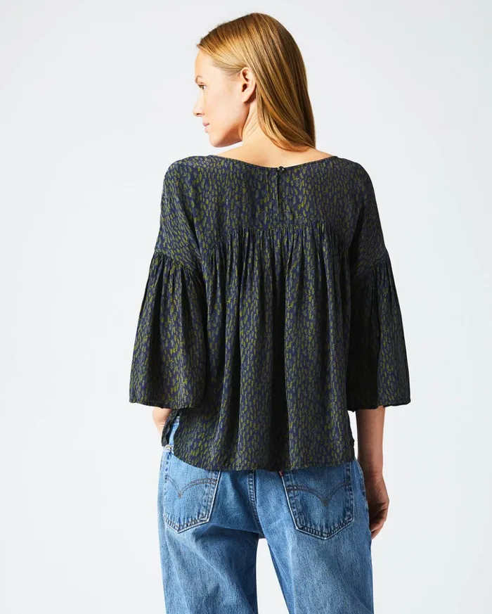 Tops Women Billy Reid Curved Yoke Blouse Navy