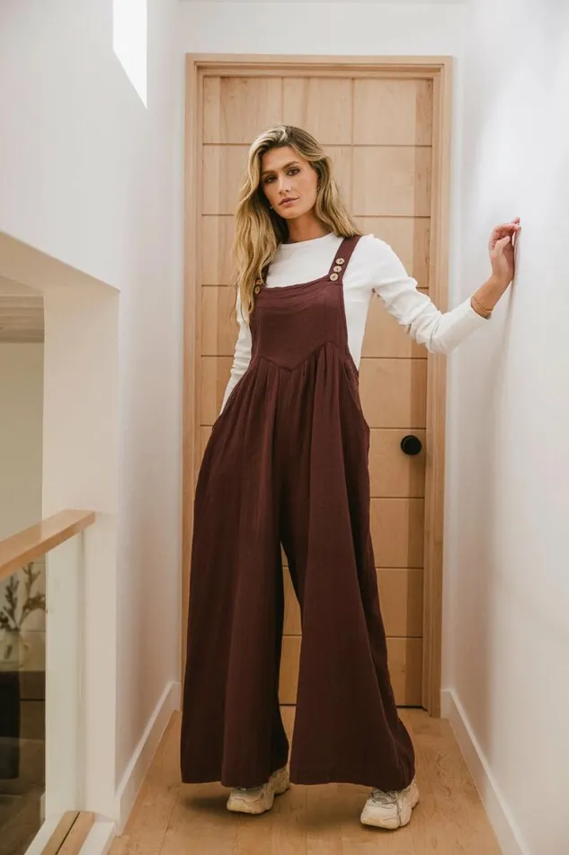 Tristin Wide Leg Jumpsuit In Maroon Maroon Women Bohme Jumpsuits and Overalls