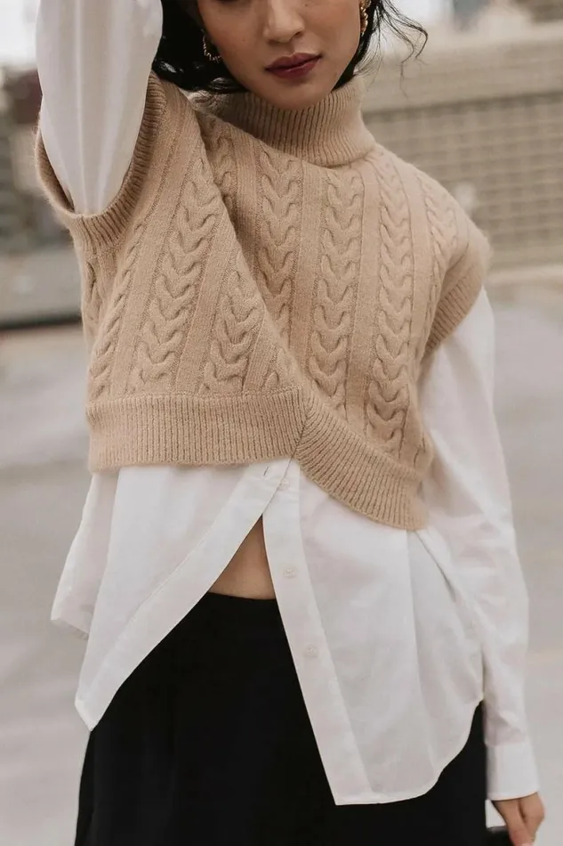 Trixie Mock Neck Sweater Oatmeal Women Bohme Tops