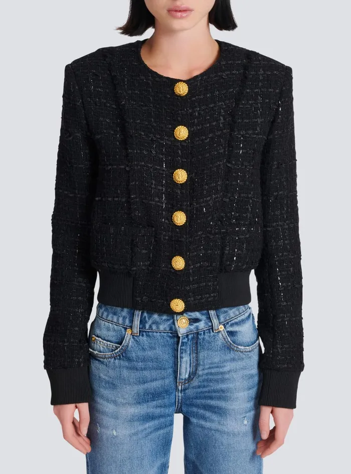 Tweed Jacket Black Women Balmain Outerwear