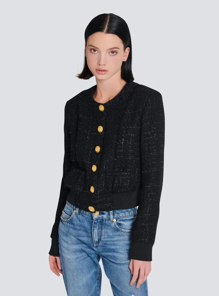 Tweed Jacket Black Women Balmain Outerwear