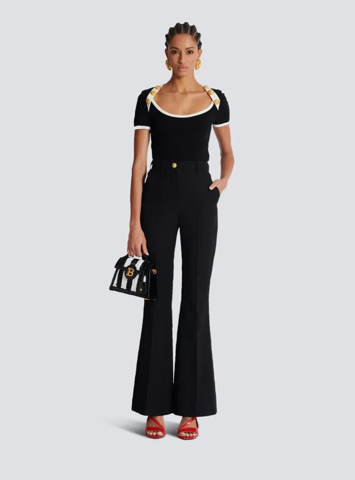 Twotone Tshirt With Button Details Black Women Balmain TShirts