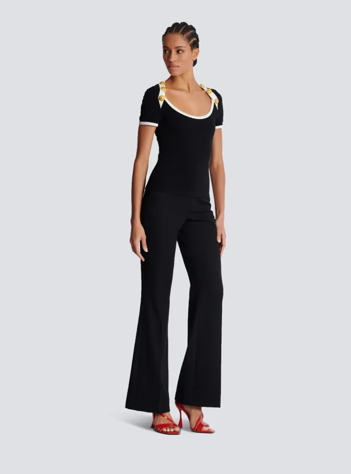 Twotone Tshirt With Button Details Black Women Balmain TShirts