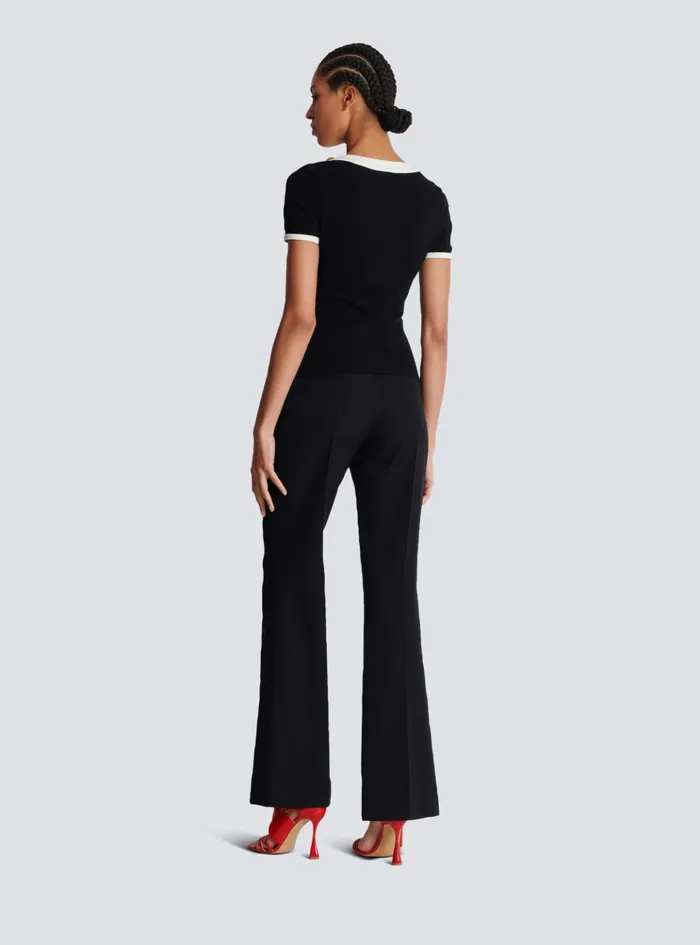 Twotone Tshirt With Button Details Black Women Balmain TShirts