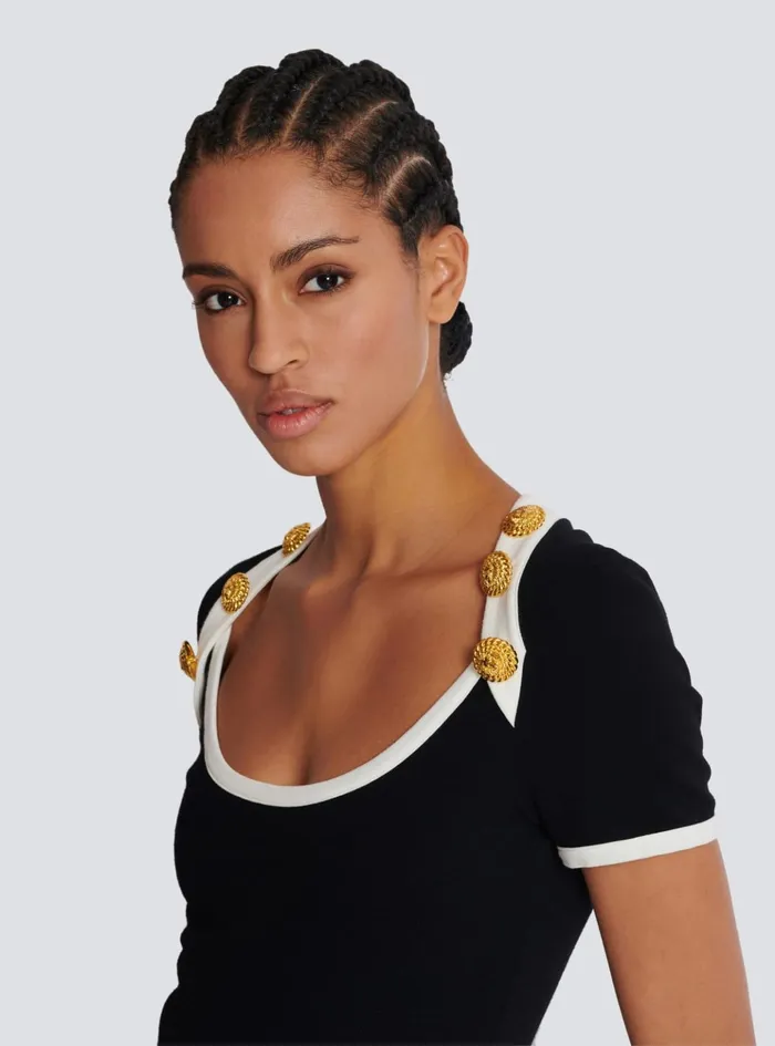 Twotone Tshirt With Button Details Black Women Balmain TShirts