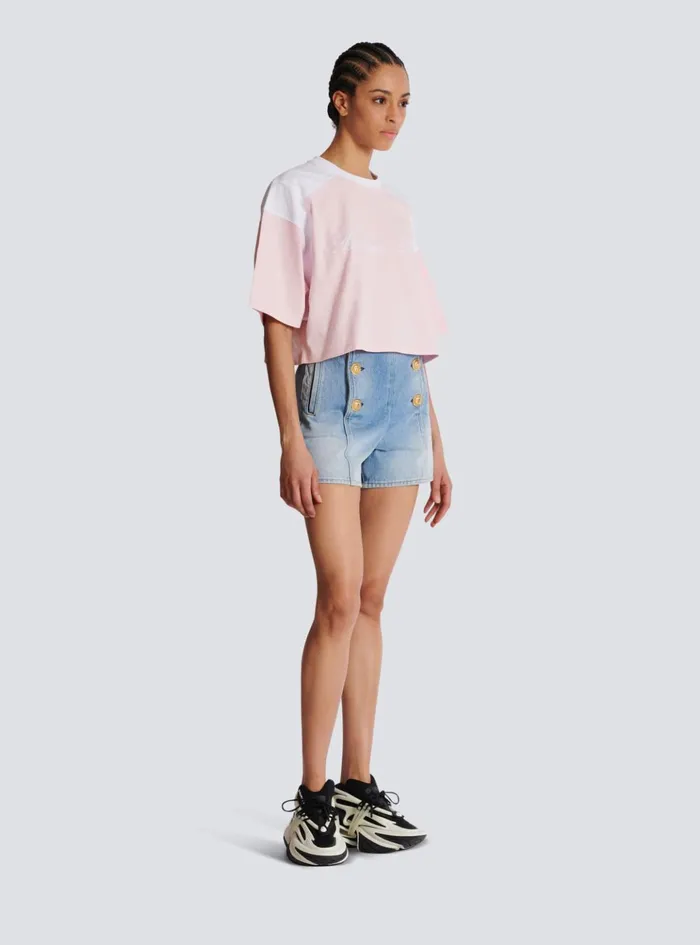 Twotone Tshirt With Signature Embroidery Pink Women Balmain TShirts