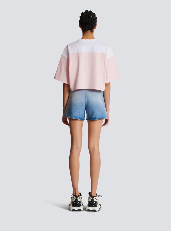 Twotone Tshirt With Signature Embroidery Pink Women Balmain TShirts