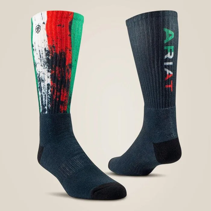 Unisex Socks Ariat Mexico Graphic Crew Work Sock 2 Pair Multi Black