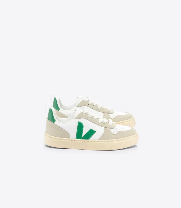 VEJA V10 Kids V10 LEATHER WHITE EMERAUDE ALMOND