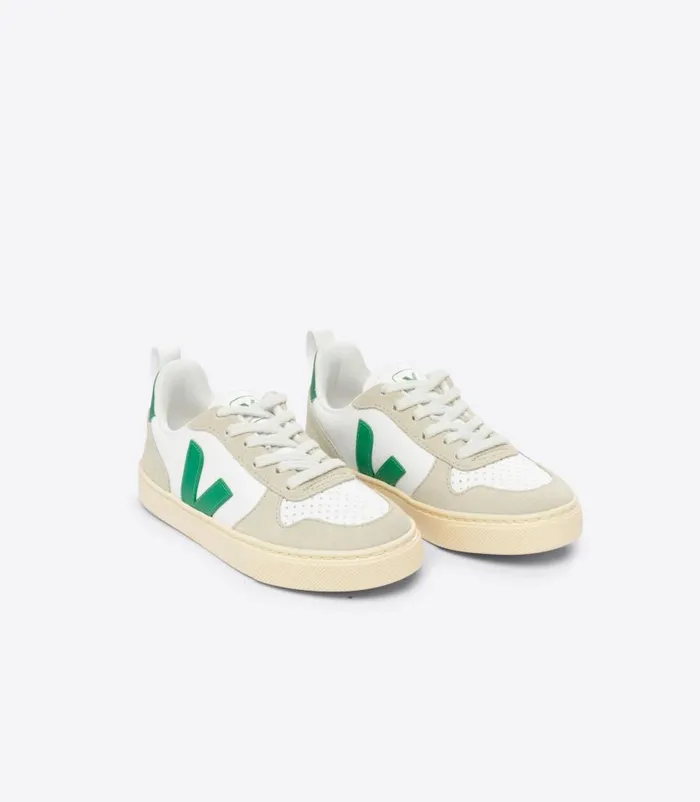 VEJA V10 Kids V10 LEATHER WHITE EMERAUDE ALMOND