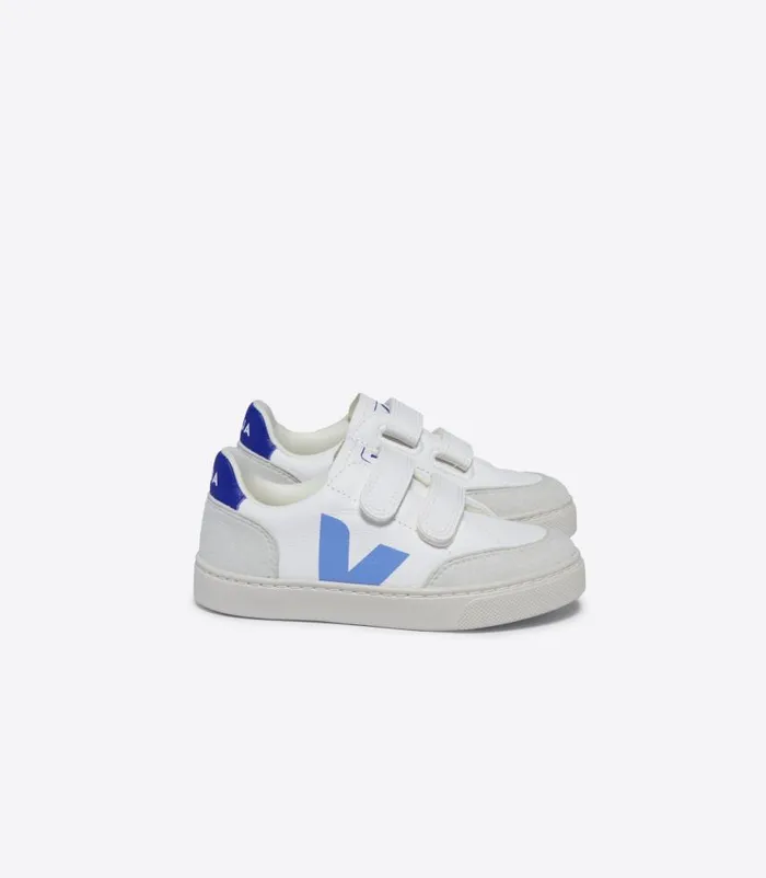 VEJA V12 Kids V12 LEATHER WHITE AQUA PAROS
