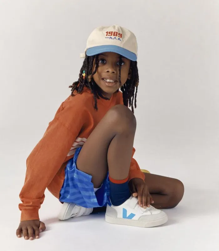VEJA V12 Kids V12 LEATHER WHITE AQUA PAROS