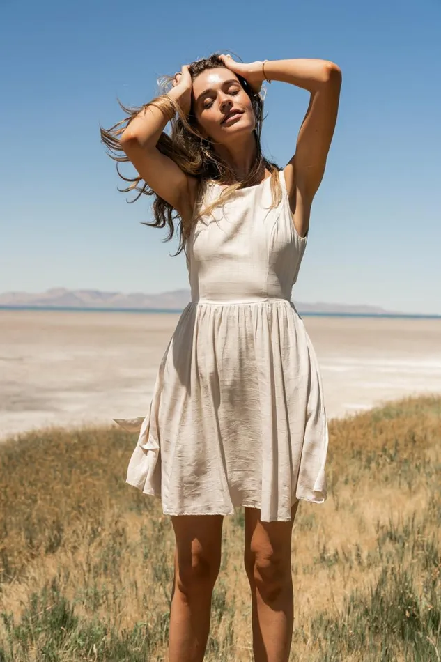 Waverly Mini Dress In Natural Natural Women Bohme Dresses