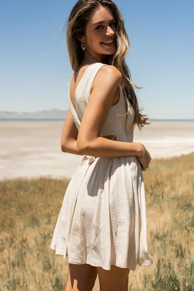 Waverly Mini Dress In Natural Natural Women Bohme Dresses