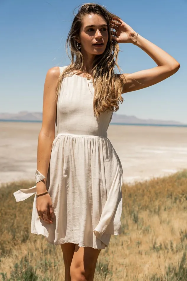 Waverly Mini Dress In Natural Natural Women Bohme Dresses