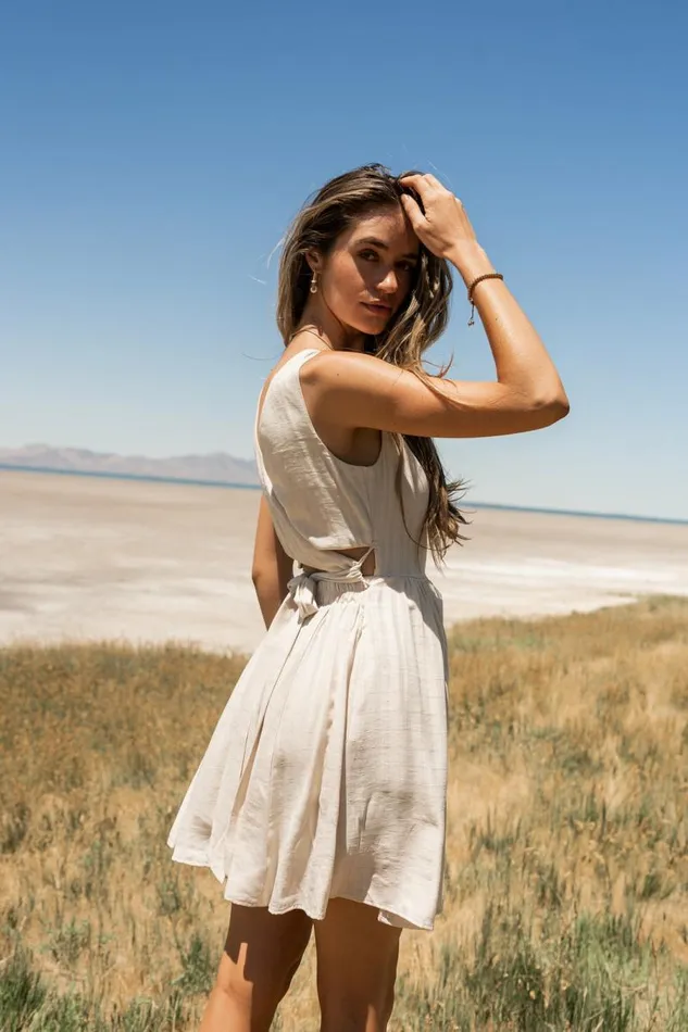 Waverly Mini Dress In Natural Natural Women Bohme Dresses