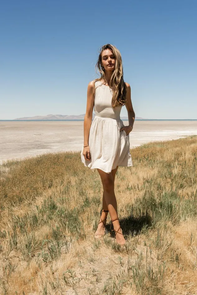 Waverly Mini Dress In Natural Natural Women Bohme Dresses