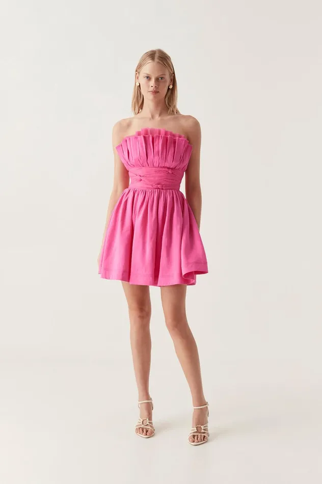 Whisper Layered Mini Dress Brilliant Pink Women Aje Pink Dresses