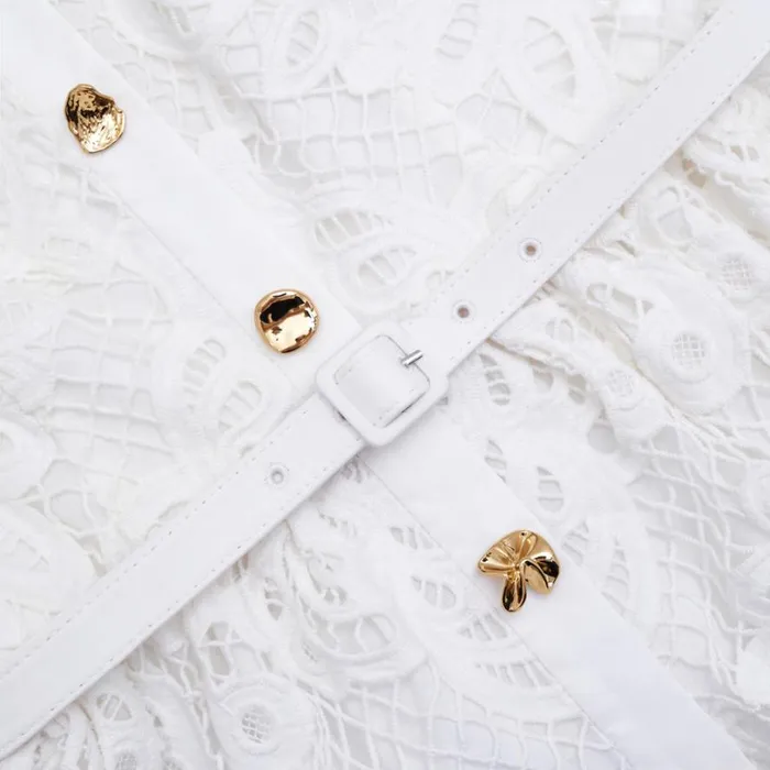 White Cotton Lace Button Midi Dress Women Self Portrait Dresses