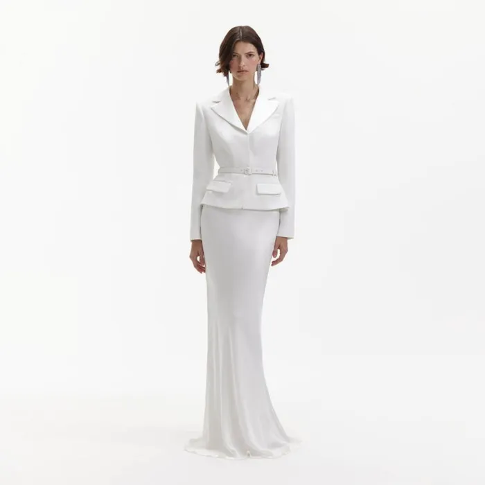 White Crepe Tailored Maxi Dress Women Self Portrait Dresses