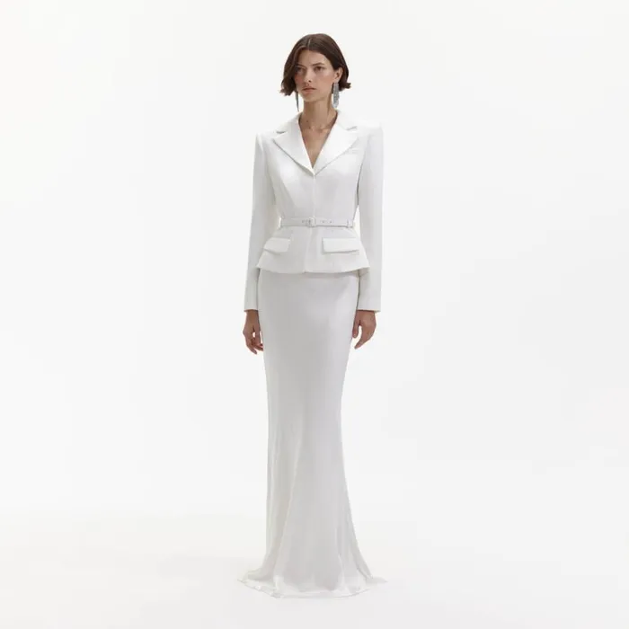 White Crepe Tailored Maxi Dress Women Self Portrait Dresses