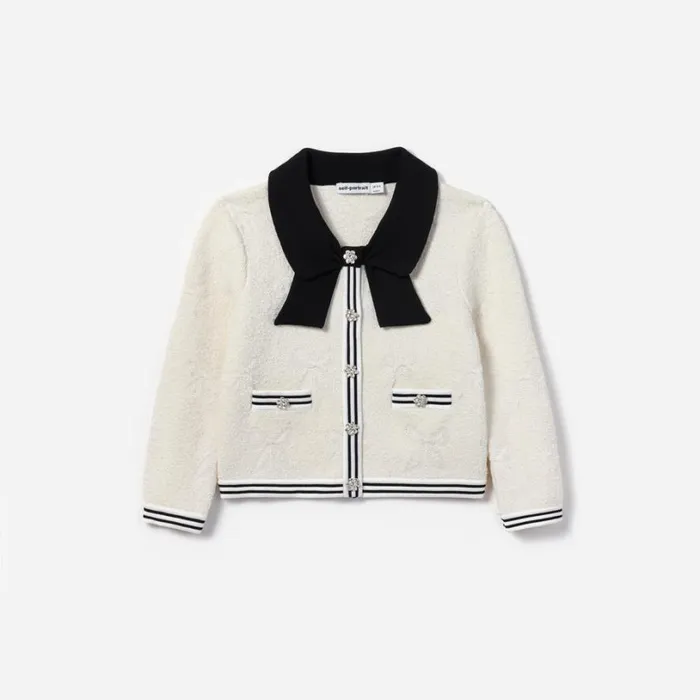 White Jacquard Cardigan Kids Self Portrait Knitwear