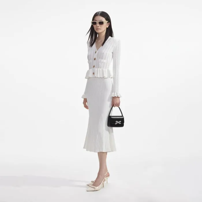 White Knit Peplum Midi Dress Women Self Portrait Dresses