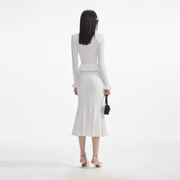 White Knit Peplum Midi Dress Women Self Portrait Dresses