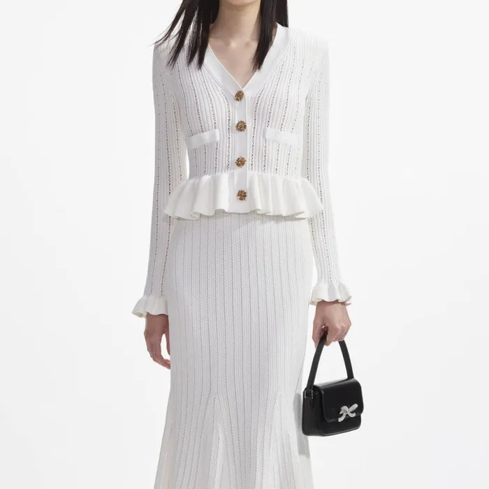 White Knit Peplum Midi Dress Women Self Portrait Dresses