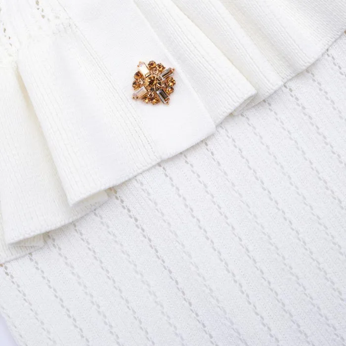 White Knit Peplum Midi Dress Women Self Portrait Dresses