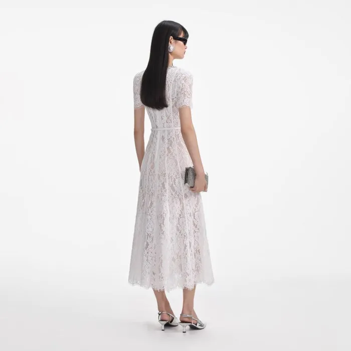 White Sequin Lace Midi Dress Women Self Portrait Dresses