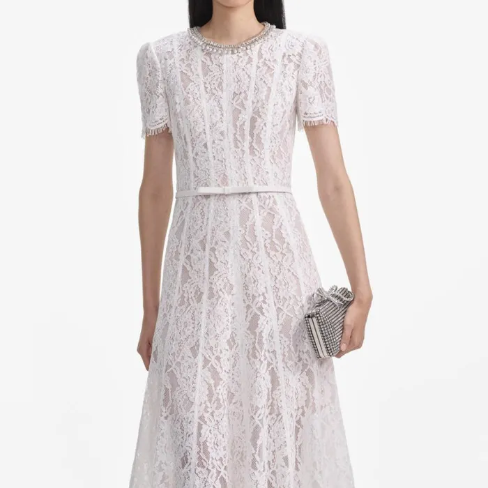 White Sequin Lace Midi Dress Women Self Portrait Dresses