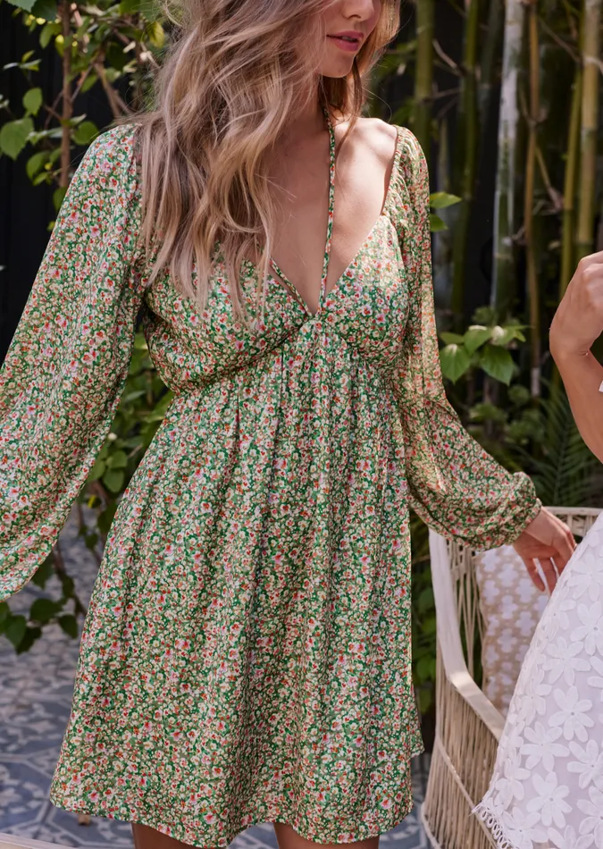 Wild Poppies Mini Dress Greenfloral Women Lost Wander Dresses