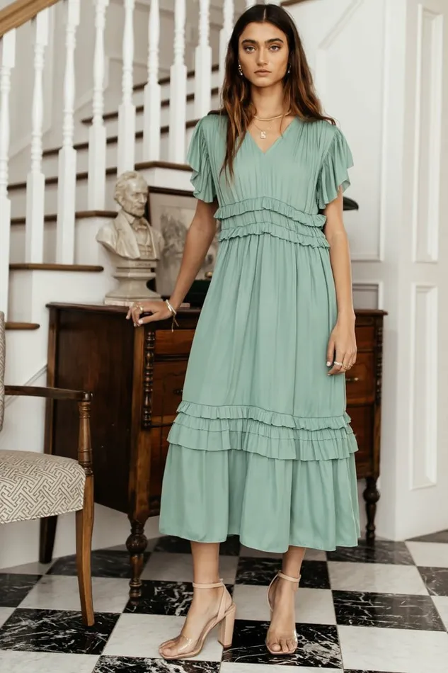 Willa Ruffle Dress In Seafoam Seafoam Women Bohme Dresses