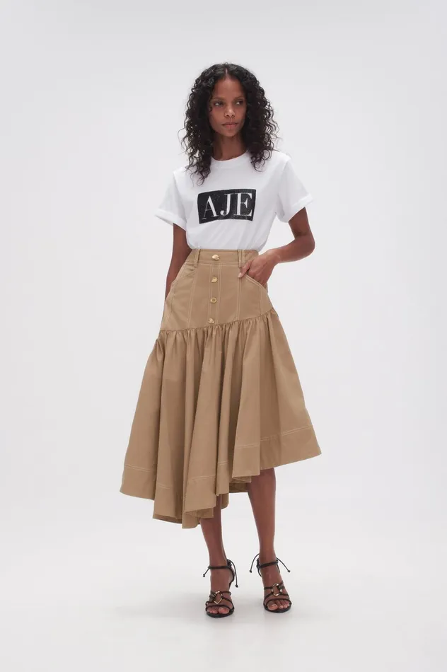 Willow Utility Midi Skirt Taupe Grey Women Aje Skirts