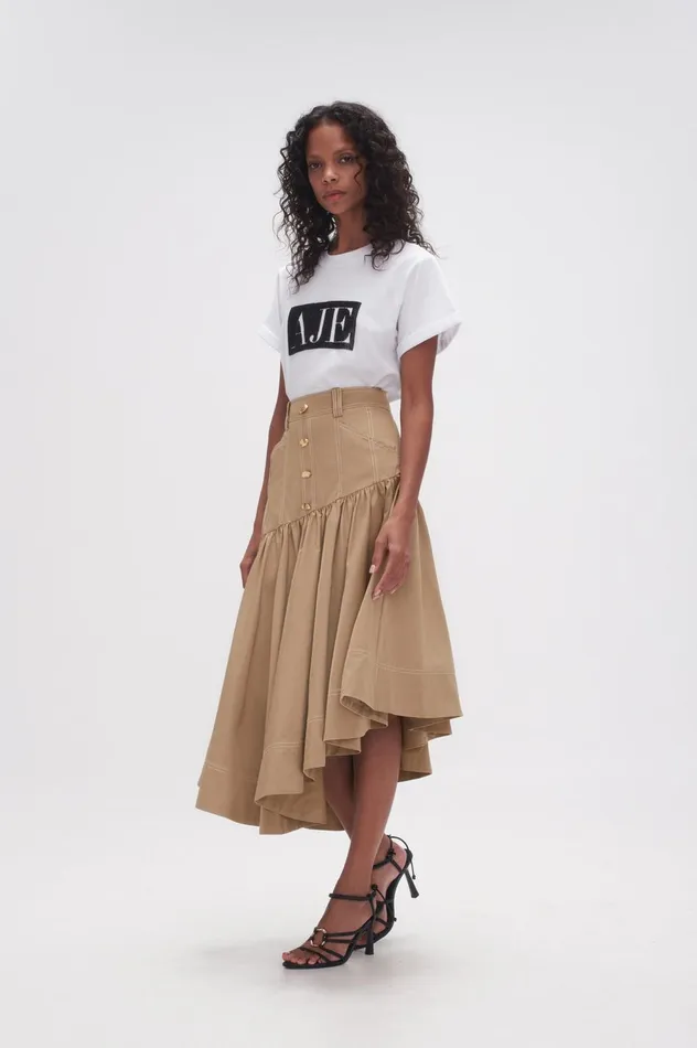 Willow Utility Midi Skirt Taupe Grey Women Aje Skirts