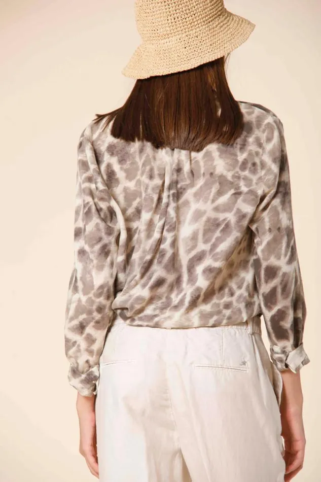 Woman Adele Long Sleeve Shirt In Tencel With Giraffe Pattern Mason039s Shirts