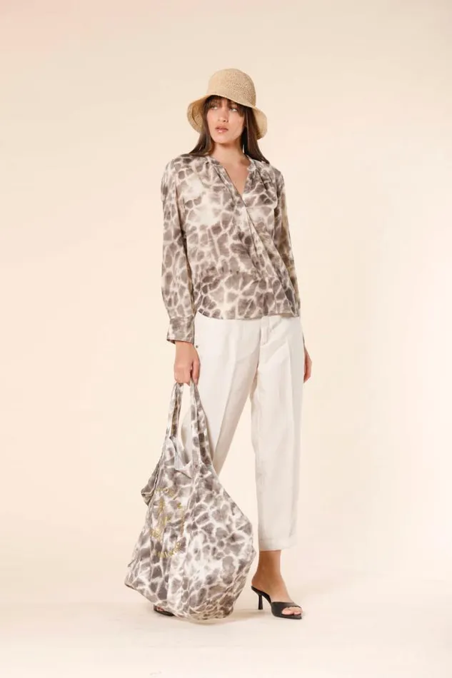 Woman Adele Long Sleeve Shirt In Tencel With Giraffe Pattern Mason039s Shirts