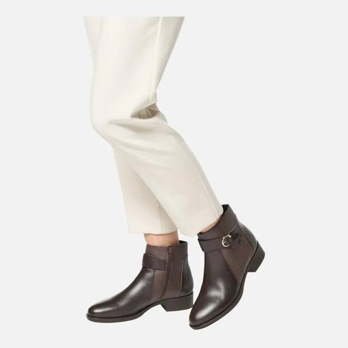 Woman Geox Ankle Boots FELICITY WOMAN Dark Brown Low Heel Ankle Boots Dark Brown