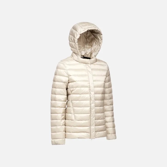 Woman Geox Down Jackets JAYSEN WOMAN Moonbeam Short Down Jacket Moonbeam