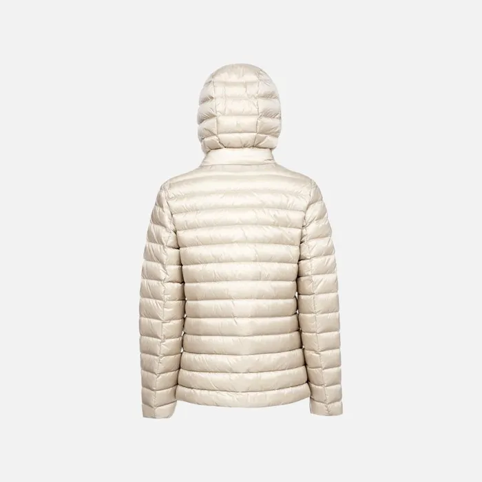 Woman Geox Down Jackets JAYSEN WOMAN Moonbeam Short Down Jacket Moonbeam