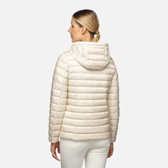 Woman Geox Down Jackets JAYSEN WOMAN Moonbeam Short Down Jacket Moonbeam