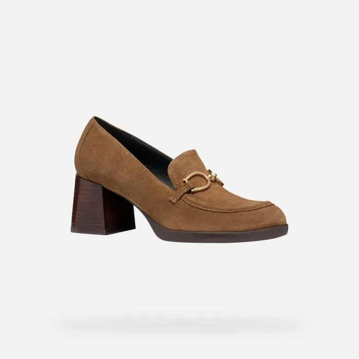 Woman Geox Heels WALK PLEASURE 55 WOMAN Mud Heeled Loafers Mud