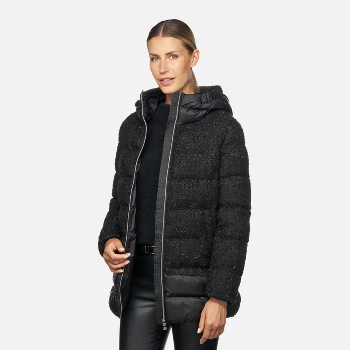 Woman Geox Jackets MANILVA WOMAN BlackBlack Long Parka Blackblack