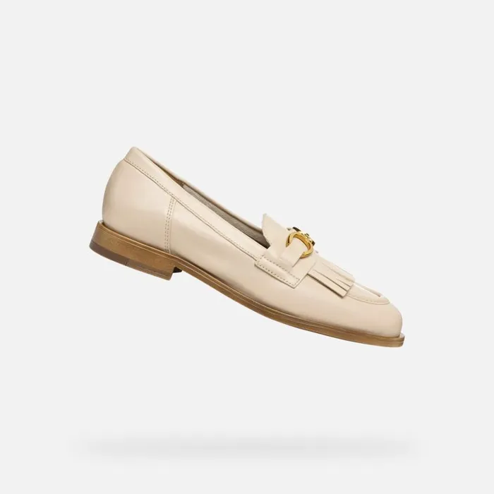 Woman Geox Loafers PROMETYA WOMAN Beige Leather Loafers Beige