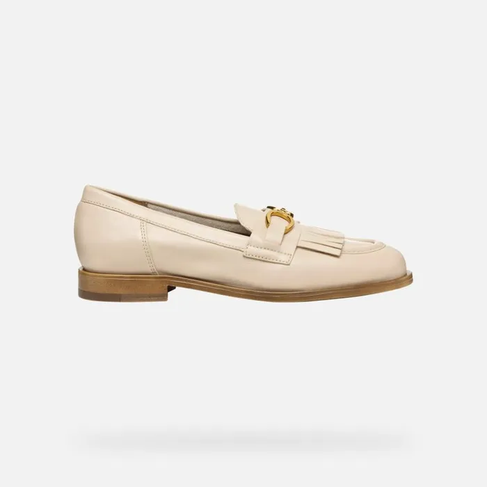 Woman Geox Loafers PROMETYA WOMAN Beige Leather Loafers Beige
