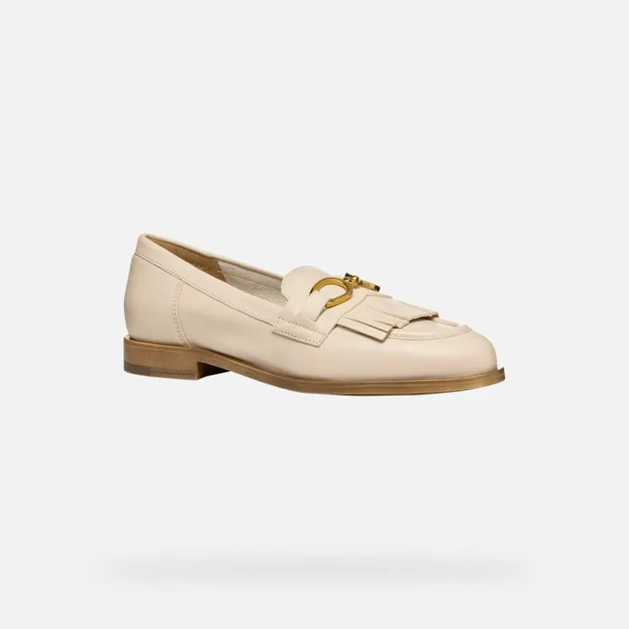 Woman Geox Loafers PROMETYA WOMAN Beige Leather Loafers Beige