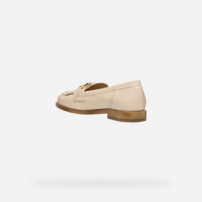 Woman Geox Loafers PROMETYA WOMAN Beige Leather Loafers Beige