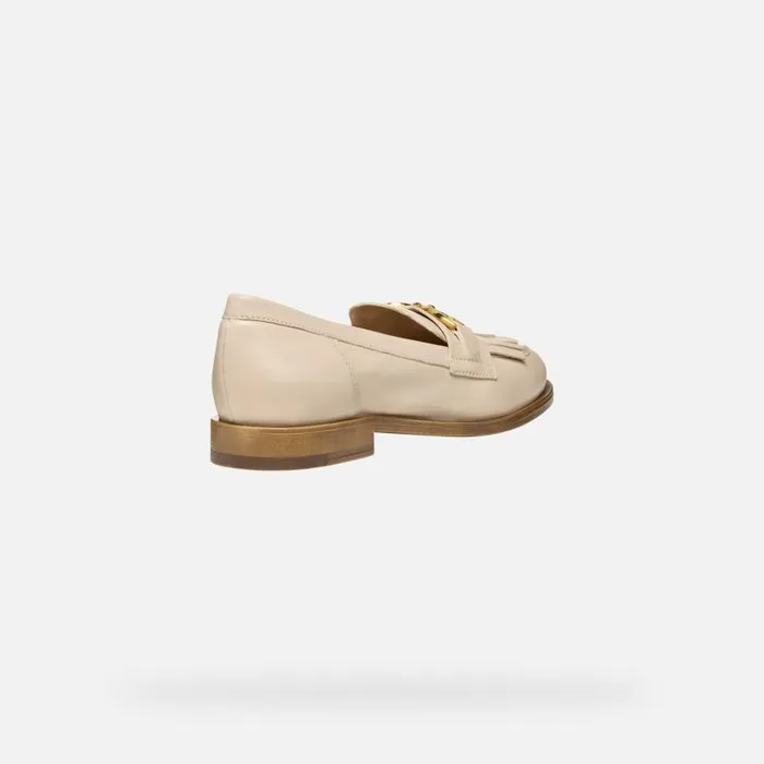Woman Geox Loafers PROMETYA WOMAN Beige Leather Loafers Beige